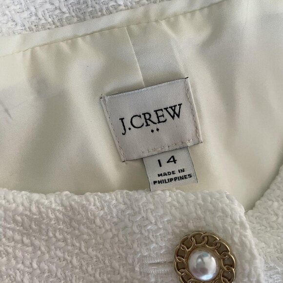 J.Crew Tweed Lady Cardigan Jacket Womens 14 Cream Boucle Pearl Gold Button - Picture 7 of 11